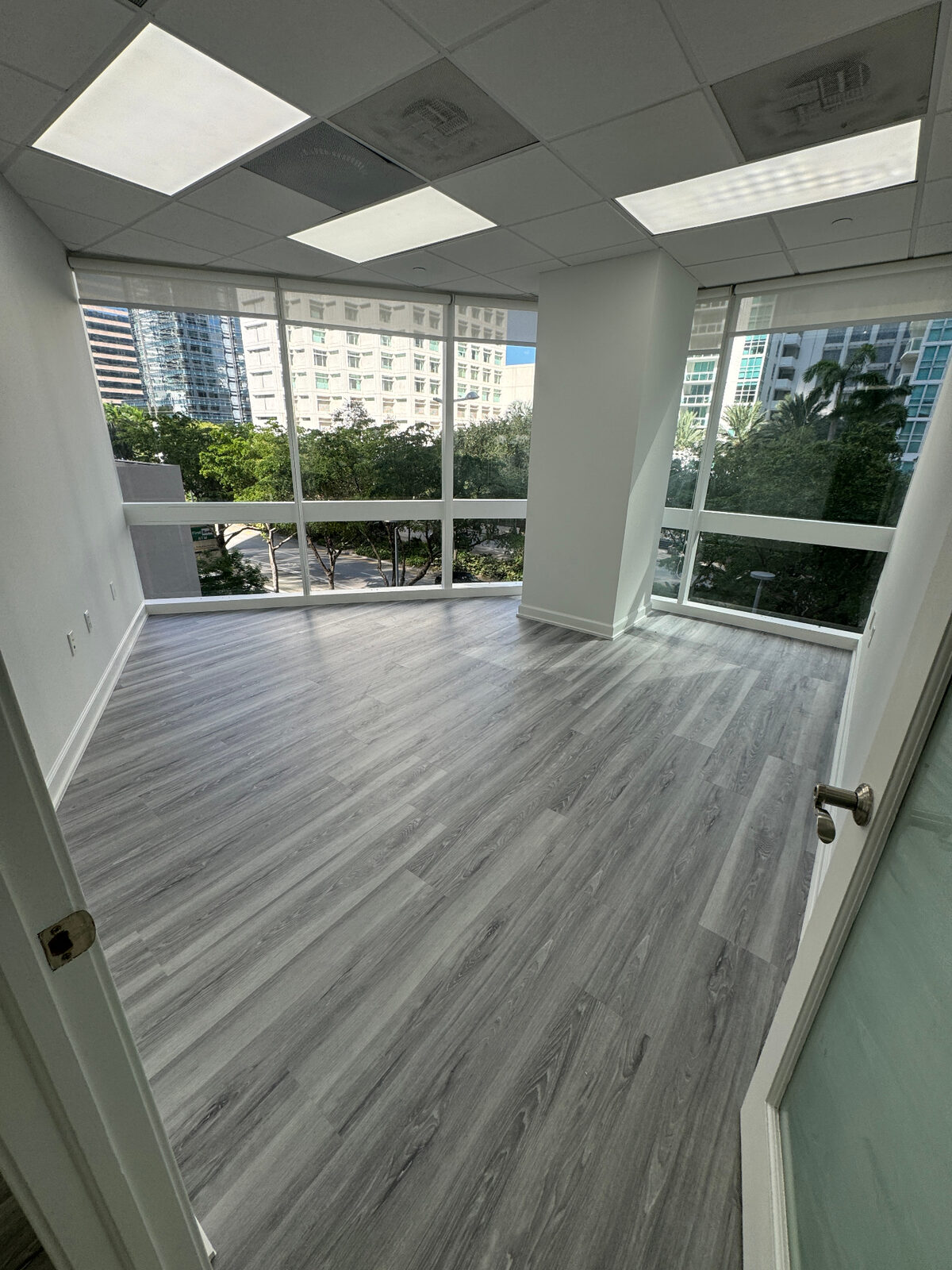 Grey wood-look commercial office flooring