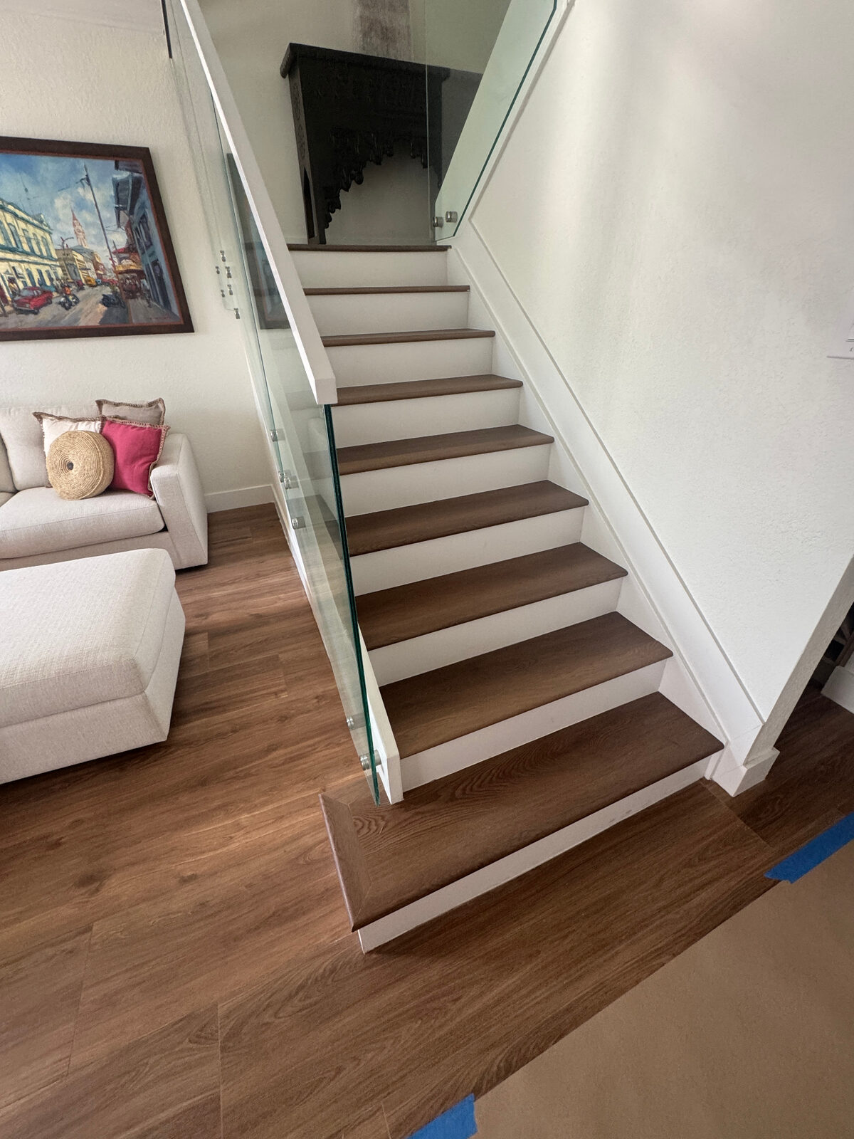 Modern wood-look staircase renovation